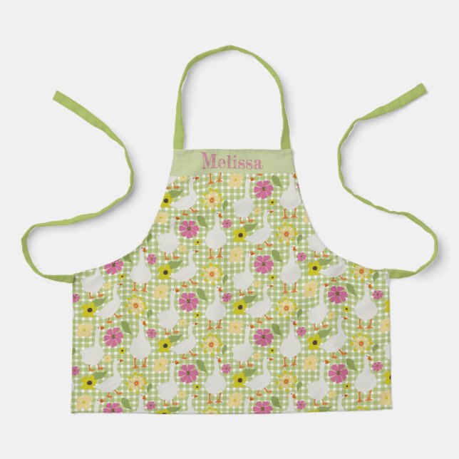 Tablier Oies mignonnes Aux Fleurs Dessinées À La Main - Gr (Recto)