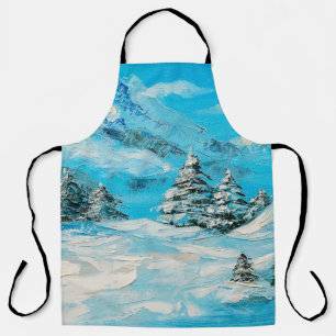 Tablier oil painting, winter mountain landscape with spru