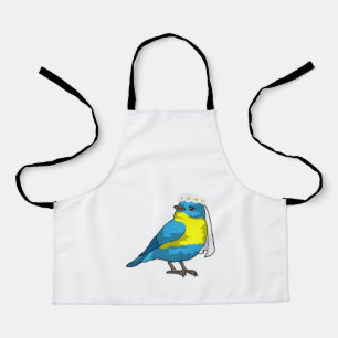 Tablier Oiseau comme mariée avec couronne de fleurs