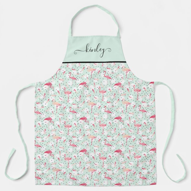 Tablier Oiseau Flamant rose aux plumes (Recto)