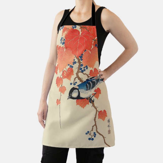 Tablier Oiseau sur le lierre rouge, Koson, Ukiyo-e (Insitu)