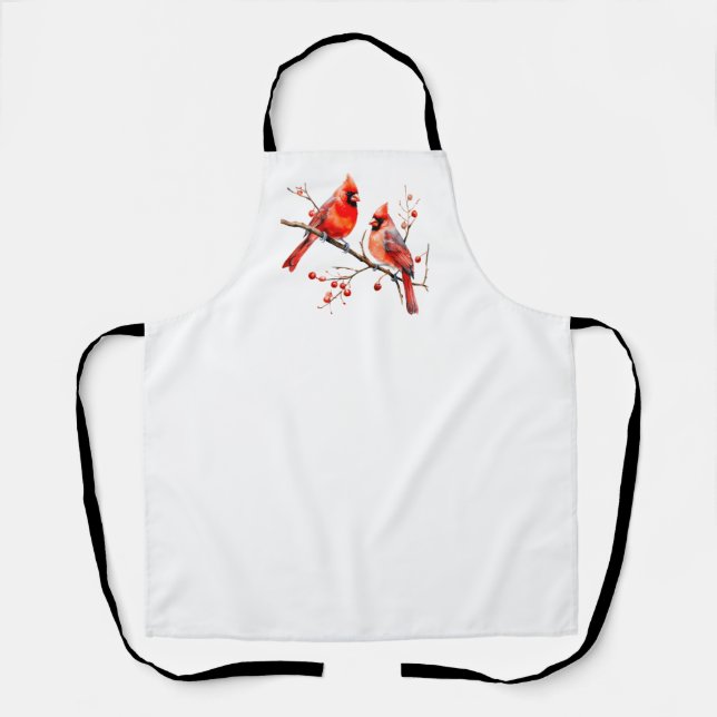 Tablier Oiseaux cardinaux rouges sur la branche de l'Holly (Recto)