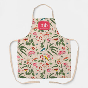 Tablier Oiseaux floraux dessinés à la main Abeilles Monogr