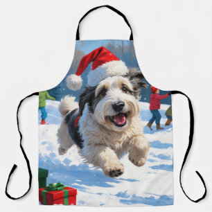 Tablier Old English Sheepdog Running in Snow Christmas Cas