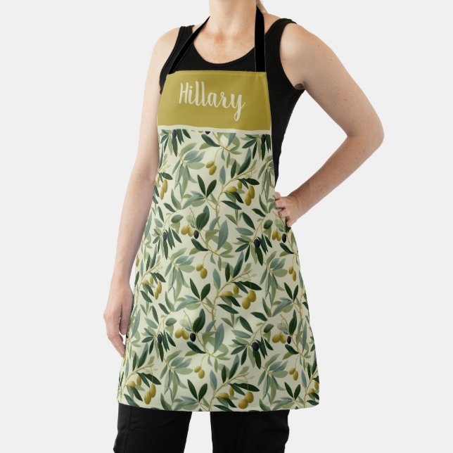 Tablier Olive Branch Monogram Name All-Over Print Apron (Insitu)