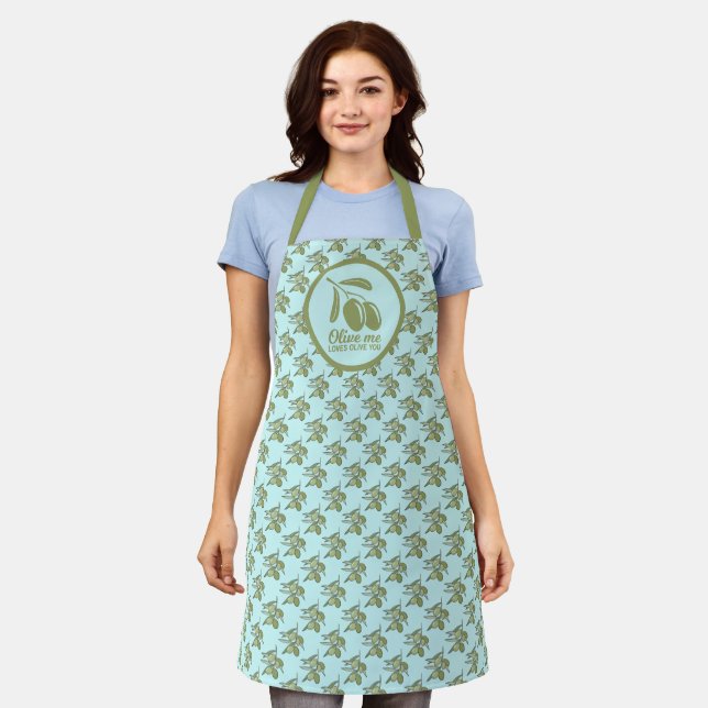 Tablier Olive Me aime Olive You Mignon motif Olive  (Porté)