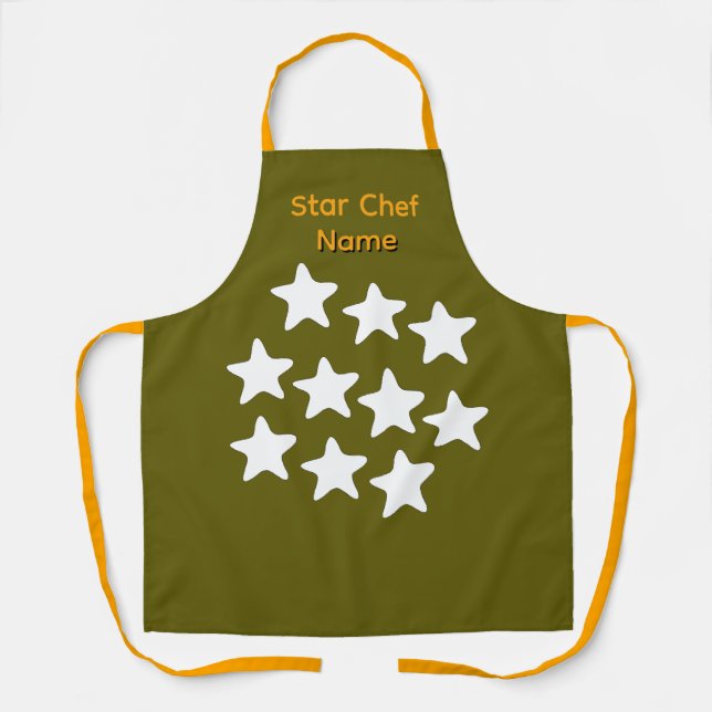 Tablier Olive Star Chef Personnalisé Sangles Orang (Recto)