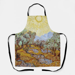Tablier Oliviers avec ciel jaune et soleil  