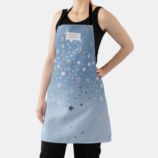 Tablier ombre bleu argent étoiles monogramme apron (Insitu)