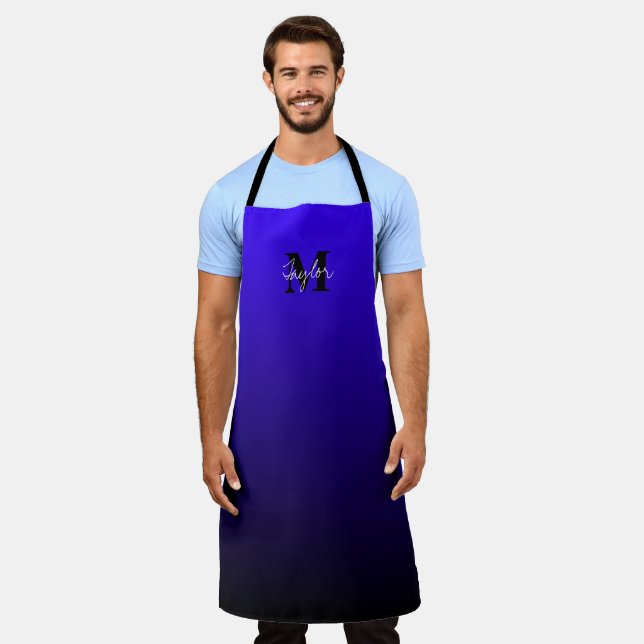 Tablier Ombre bleu minimaliste Nom Monogramme Apron (Porté)