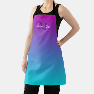 Tablier Ombre Turquoise Bleu Foncé Avec Nom Monogramme Av