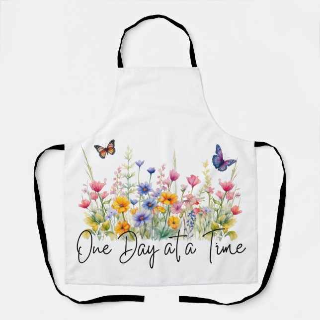Tablier One Day at a Time Inspirational Quote Wildflowers (Recto)