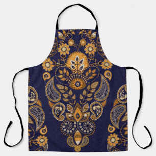Tablier Or et bleu, motif sans couture fleurie.