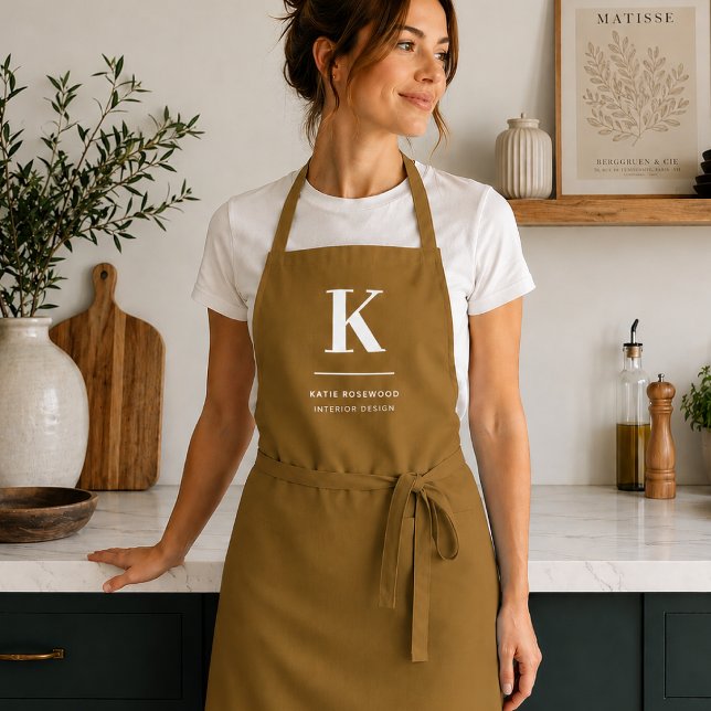 Tablier Or Monogramme Luxueux Élégant Sophistiqué Minimal (Gold initial name apron for cafes, bakeries, studios, makers, and personalized gifting.)