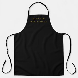 Tablier Or Noir Minimaliste Nom Personnalisé Élégant Homme
