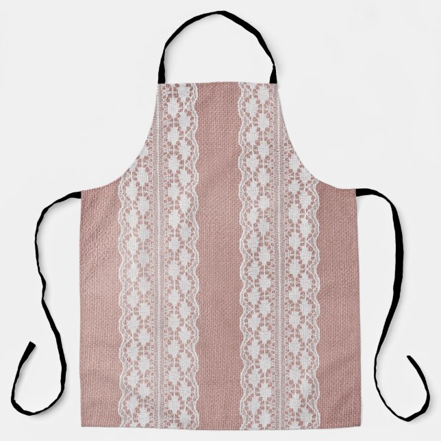 Tablier Or rose métallique, texture dentelle blanc cassé. (Recto)