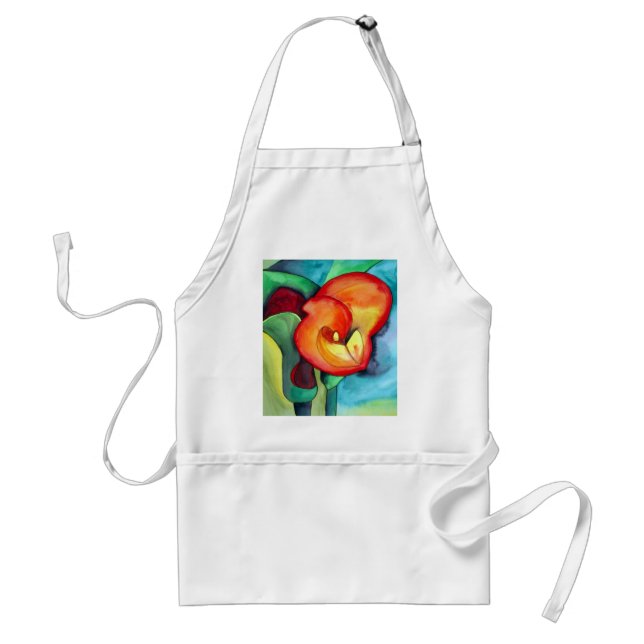 Tablier Orange Canna nénuphar art original aquarelle (Devant)