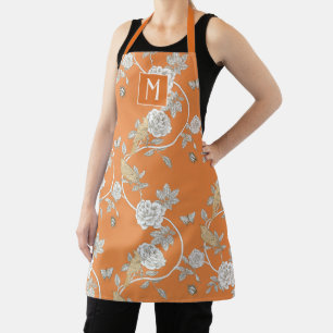 Tablier Orange Chinoiserie Floral Monogramme