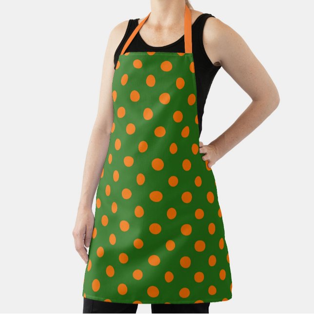 Tablier Orange On Green Polka Dots Pattern Design  (Créateur téléchargé)
