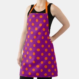 Tablier Orange On Purple Pois Design Motif