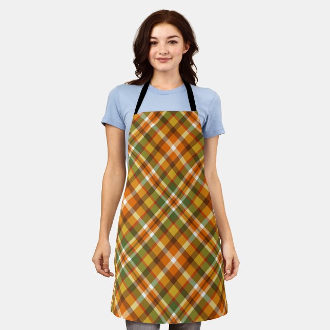 TABLIER ORANGE VERT JAUNE OR PLAID MOTIF (Porté)