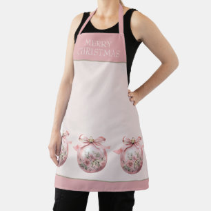 Tablier Ornement de Noël floral aquarelle rose