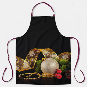 Tablier Ornement d'or festif et ruban