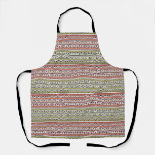 Tablier Ornement ethnique géométrique olive et marron