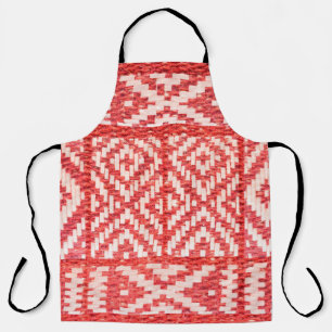 Tablier ornement ethnique sur lin naturel textile