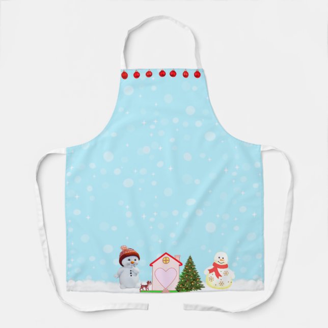 Tablier Ornements de Noël modernes sur fond bleu clair (Recto)