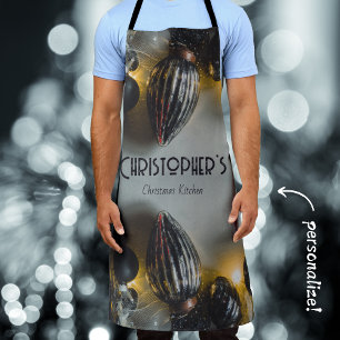 Tablier Ornements de Noël noir gris rétro