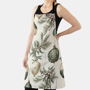 Tablier Ornements de Noël Sage Green et Gold