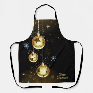 Tablier Ornements dorés de Noël Étoiles brillantes Noir