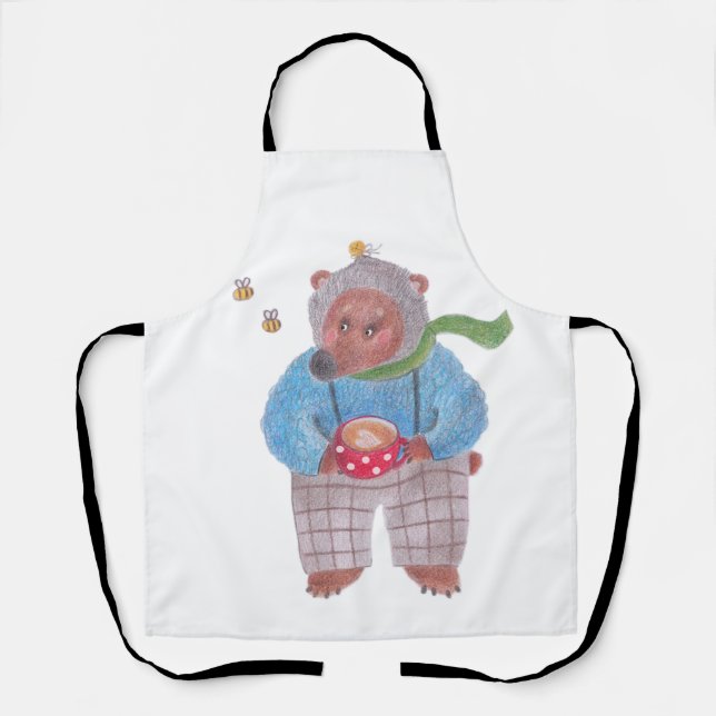 Tablier Ours, abeilles et cappuccino (Recto)
