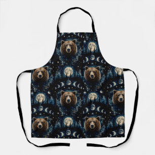 Tablier Ours au Clair de Lune Motif Aquarelle   Forêt Céle