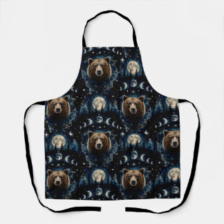 Tablier Ours au Clair de Lune Motif Aquarelle | Forêt Céle