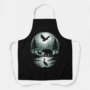 Tablier Ours Cerf Aigle Lune Forêt Silhouette