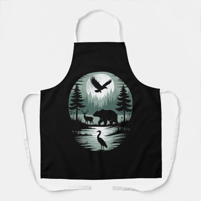 Tablier Ours Cerf Aigle Lune Forêt Silhouette (Recto)