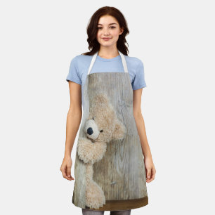 Tablier Ours Cute Stuffé Mur Rustique En Bois