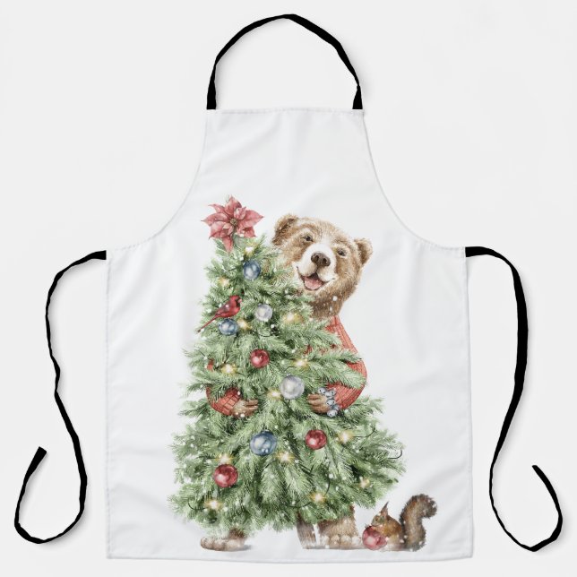 Tablier Ours de Noël avec arbre (Recto)