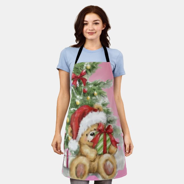 Tablier Ours de Noël avec décoration actuelle et arborée (Porté)