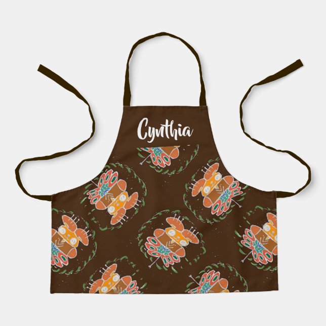 Tablier Ours en peluche et papillon brun (Recto)