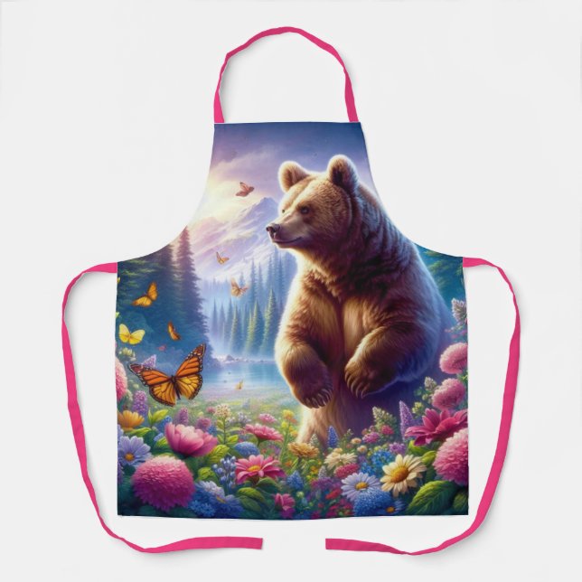 Tablier Ours et papillons mignons et colorés (Recto)