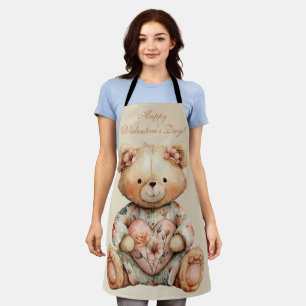 Tablier Ours Floral Vintage Avec Cœur Saint-Valentin