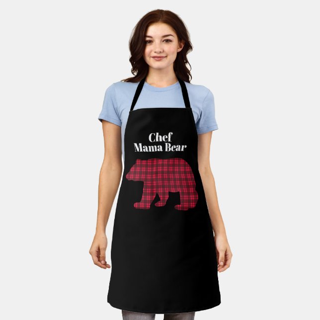 Tablier Ours maman chef plaid rouge noir Buffalo (Porté)