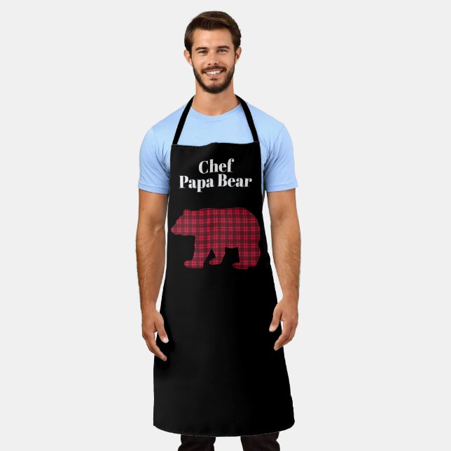 Tablier Ours Papa Chef carreau buffalo rouge noir (Porté)