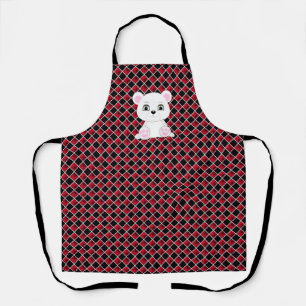 Tablier Ours polaire sur motif à carreaux noir et rouge