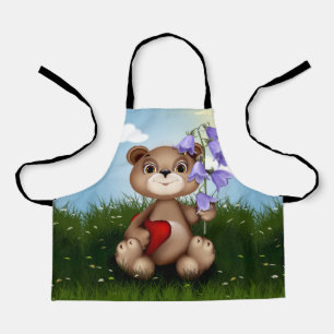 Tablier Ours tenant un bouquet de fleurs-30926