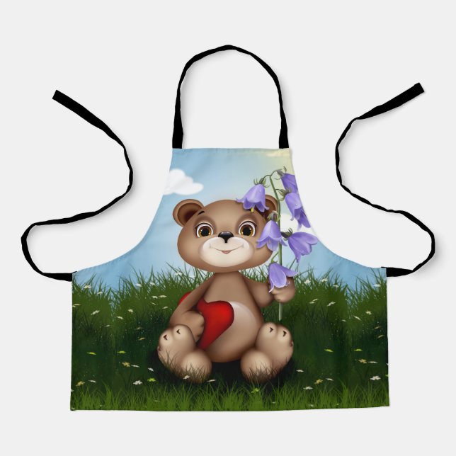 Tablier Ours tenant un bouquet de fleurs-30926 (Recto)
