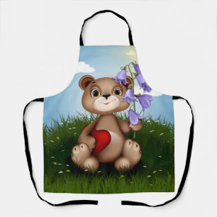 Tablier Ours tenant un bouquet de fleurs-30926